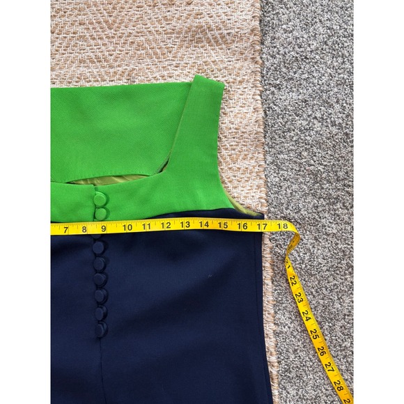 Vintage 60s Stanton Jrs Mod Navy Lime Green Colorblock Shift Mini Dress Women 9 - Picture 6 of 6